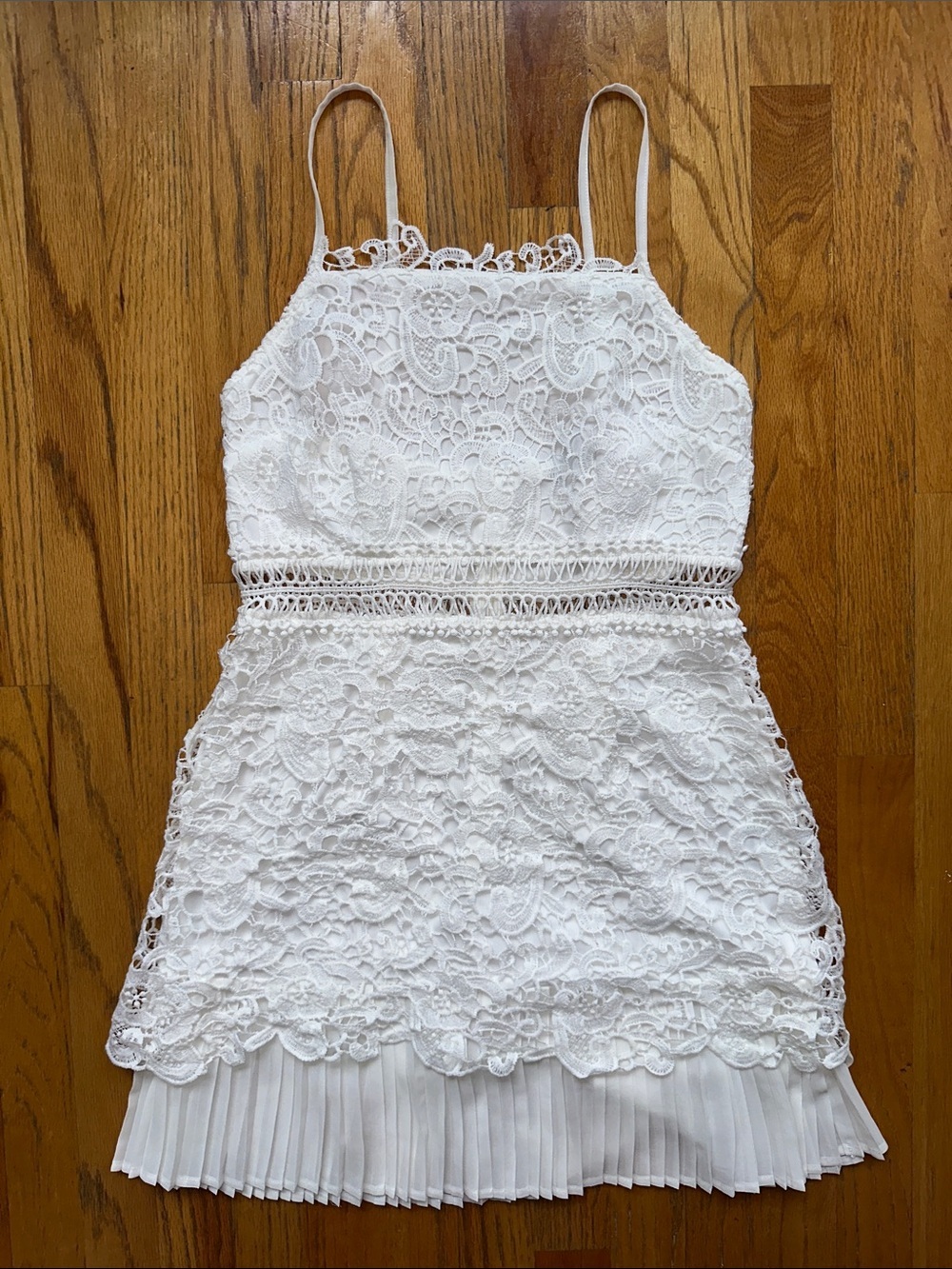 White Lace Spaghetti Strap Mini Dress
